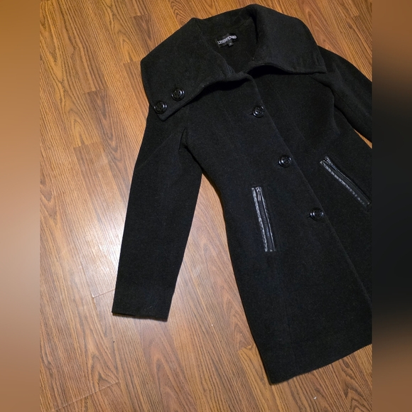 Lyse Spenard Wool Cashmere Black Asymmetrical Peacoat Women’s Small Classic A81 - Picture 3 of 11